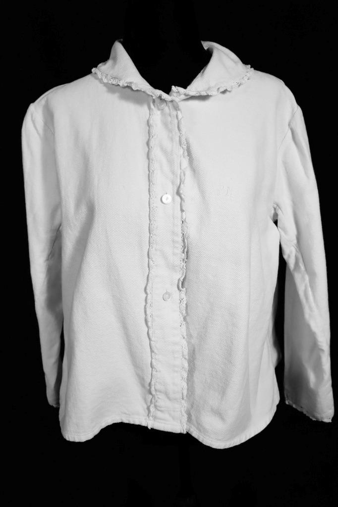 Antique French Edwardian White Cotton Flannel Lined Blouse Size Large Exc Cond