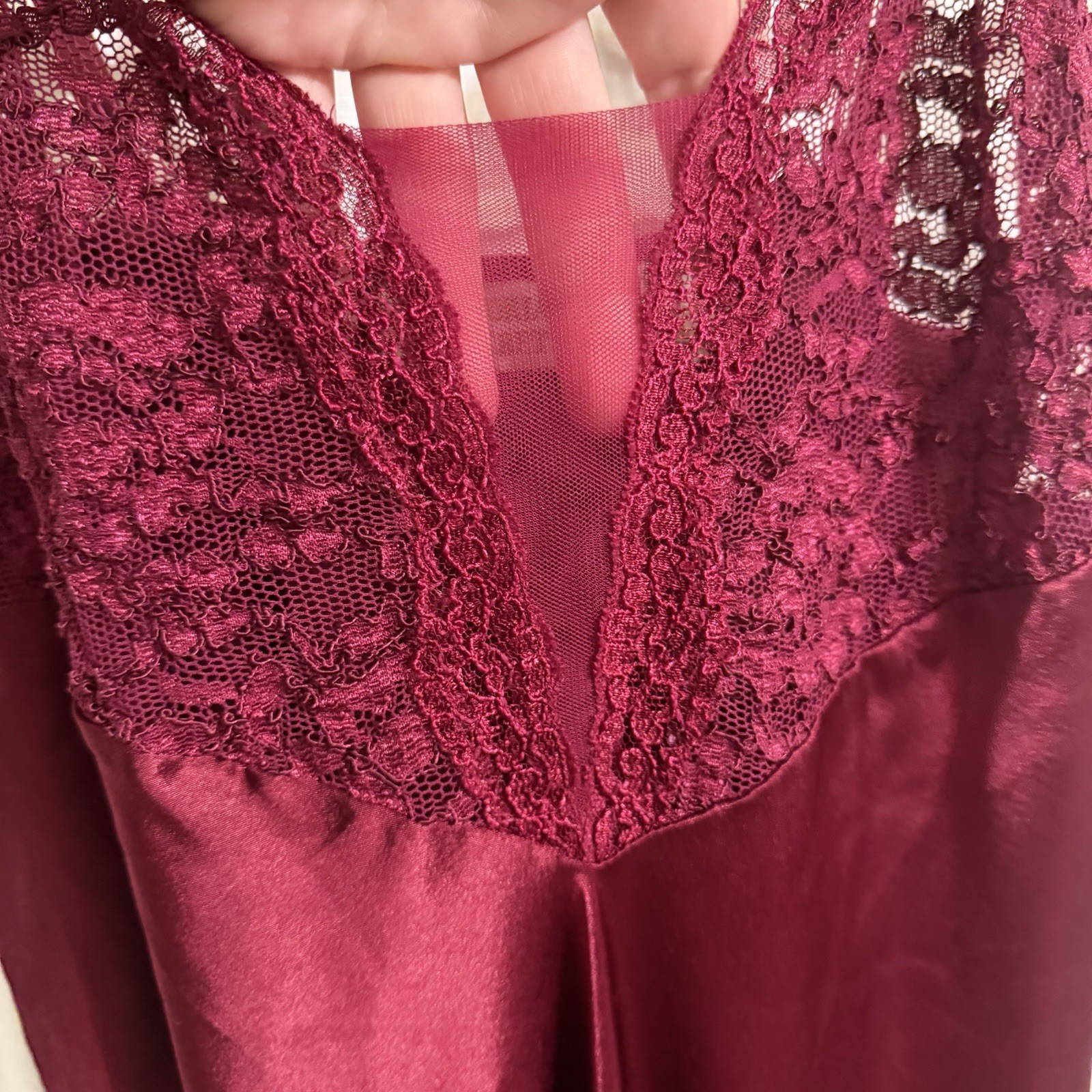 90s Vintage Victorias Secret Wine Red Lace Maxi Slip Dress Gold Label Large