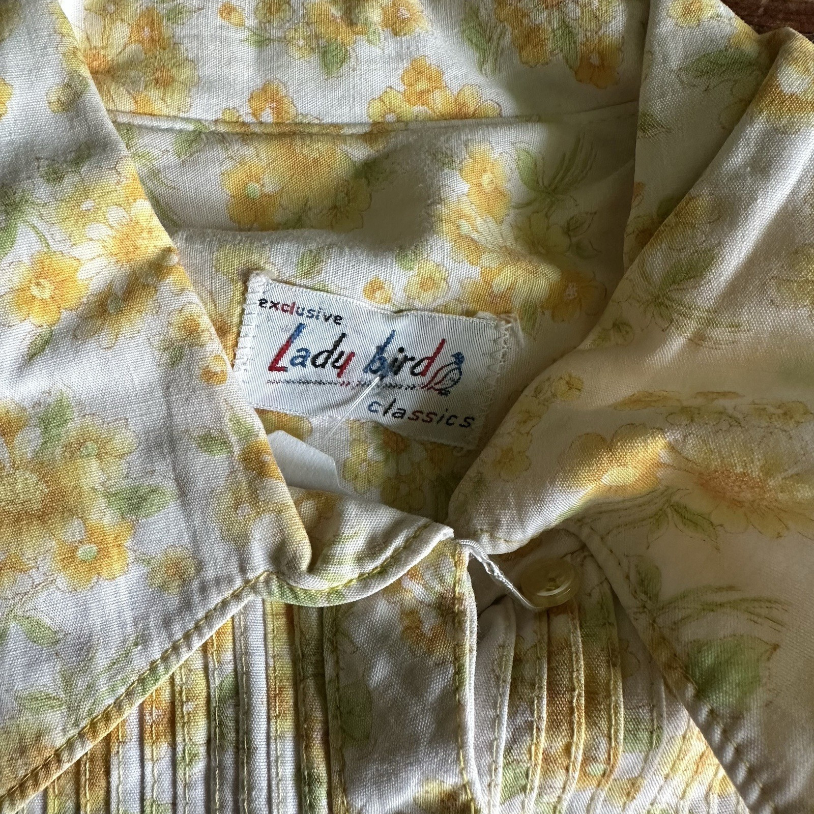 LADY BIRD Vtg Yellow Floral Dress Shirt Sheath Dainty