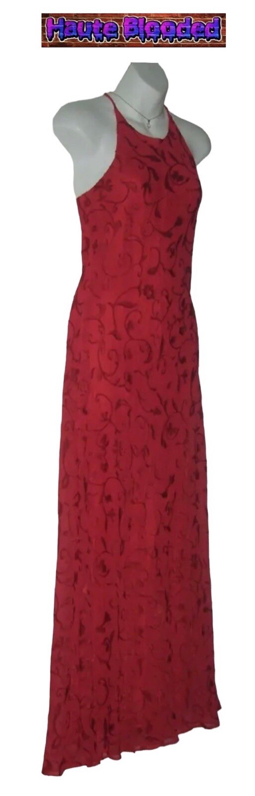 Vintage 90’s Dress 579 Friends Red Maxi Flower Crushed Velvet y2k Fairy Cottage