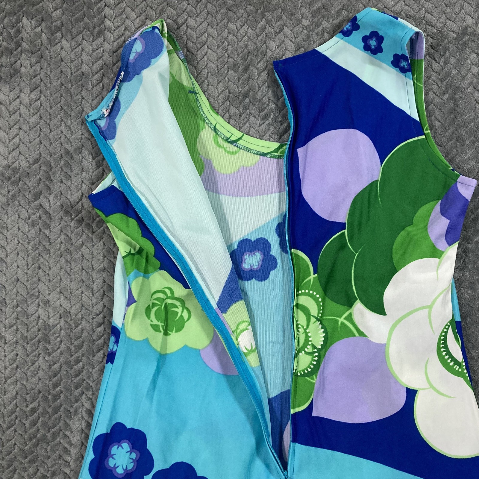 Vintage 70s Malihini Hawaiian Maxi Dress Women’s L Blue Green A-Line Aloha Rare
