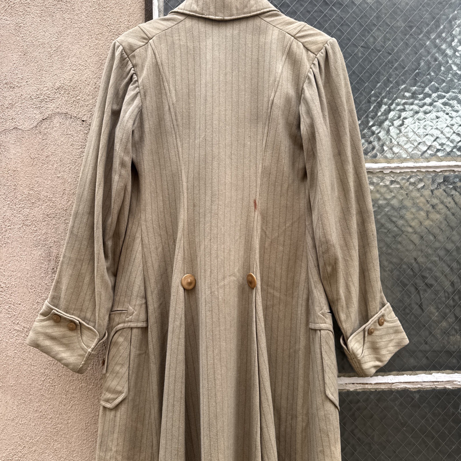 Antique Edwardian Pin Stripe Cream Coat Celluloid Buttons Darting Dress Jacket