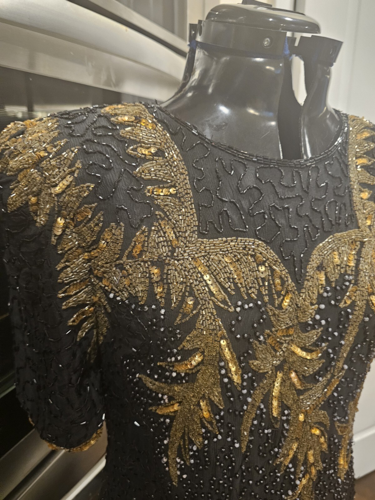 Vintage Black And Gold Beaded Interlude Sequin Cocktail Silk Cocktail Dress…