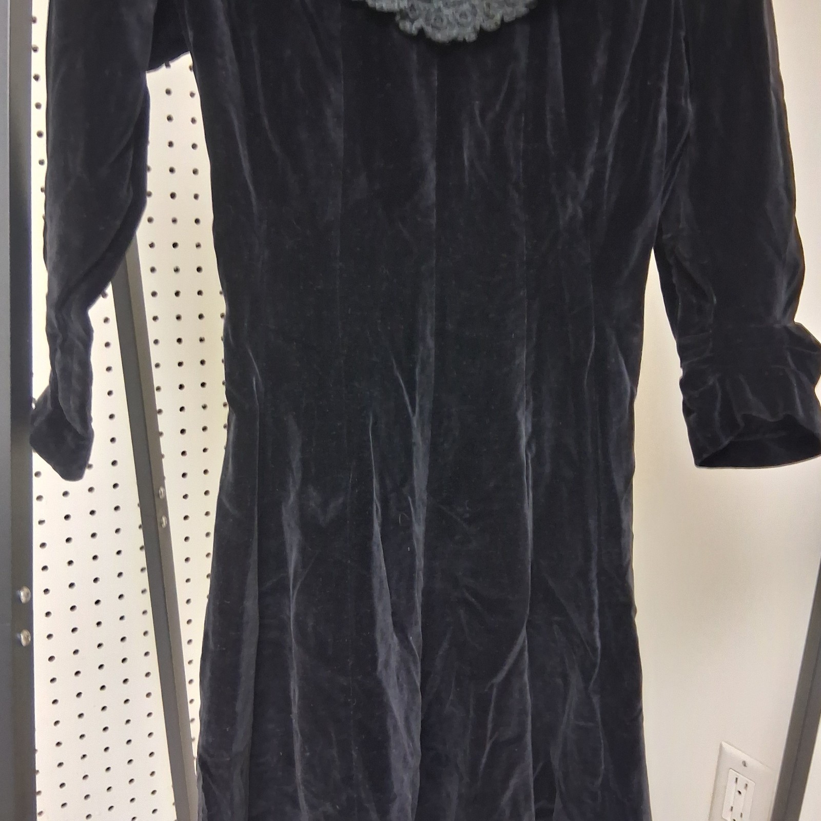 Antique 1930 Black Velvet Lace Dress Gothic Mourning Edwardian Revival Talon Zip