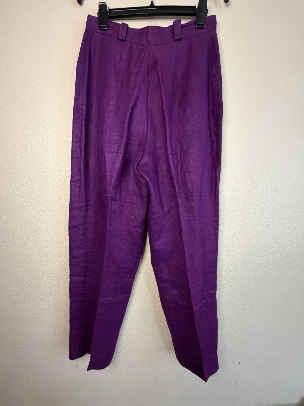 VTG 80s 90s BullocksWilshire Purple 100% Linen Pantsuit Set M 12 Power Suit Pads