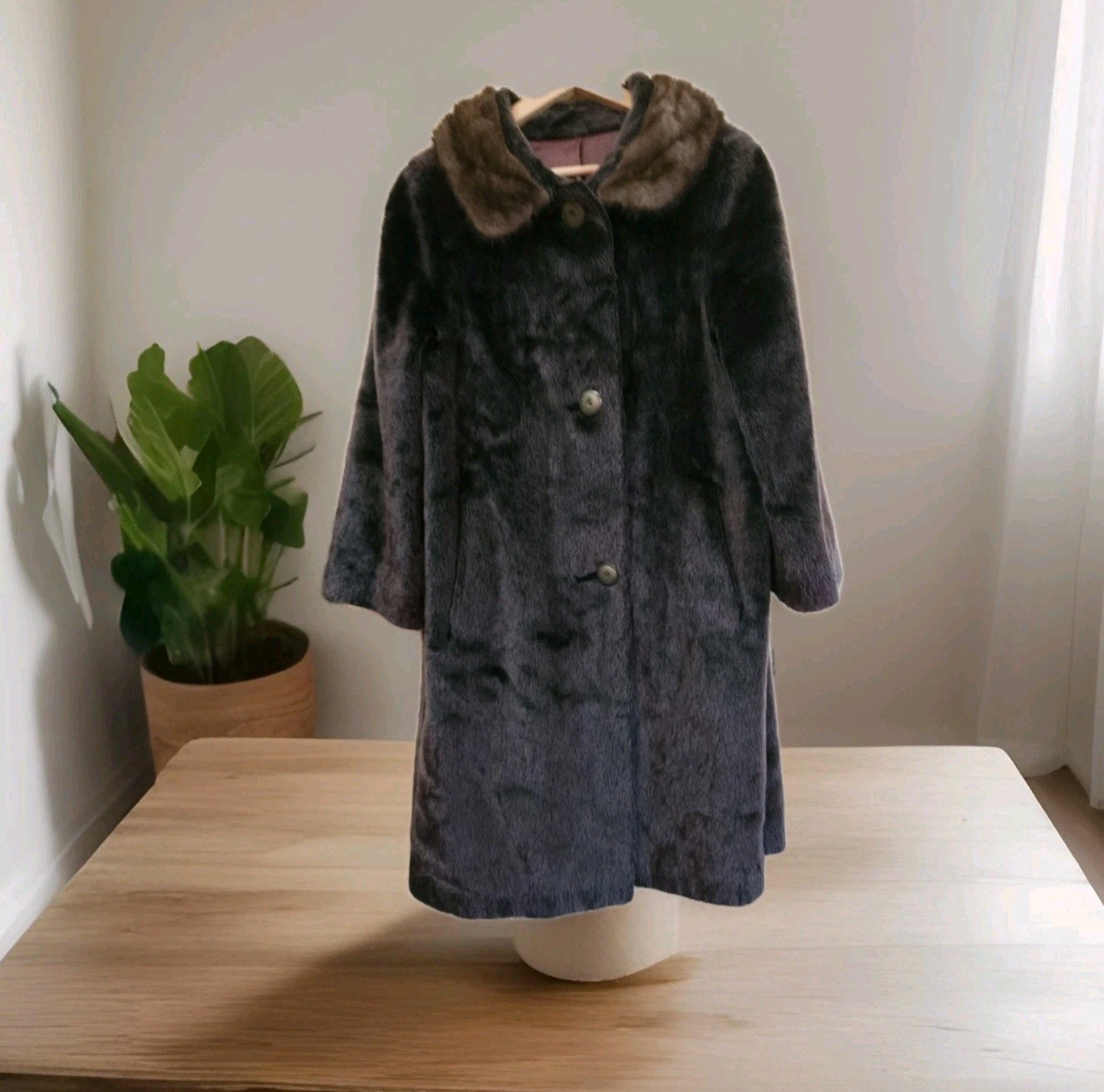 Vintage Faux Fur Coat Mincara Russel Taylor Long Brown Size M