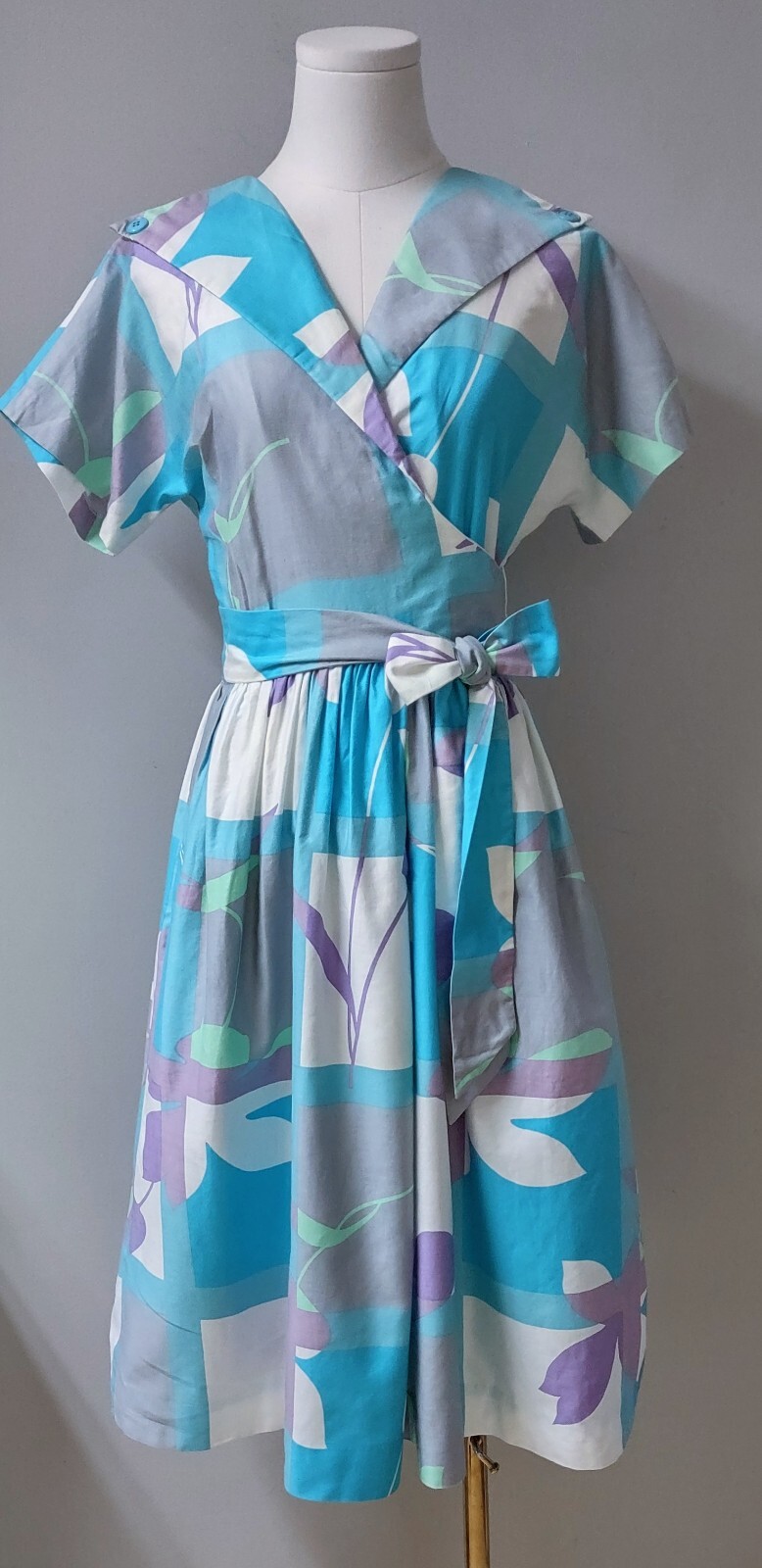 Vintage 70’s The Kollection Ltd Abstract Wrap Polished Cotton Dress Pockets 6-8