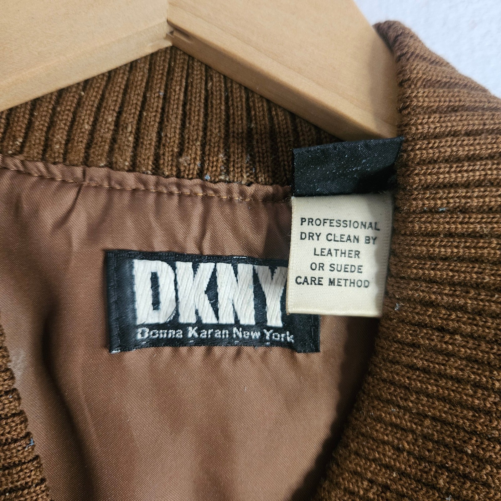 DKNY Donna Karan Vtg Suede Leather Bomber Jacket Womens Brown Tan 12 Large 90s