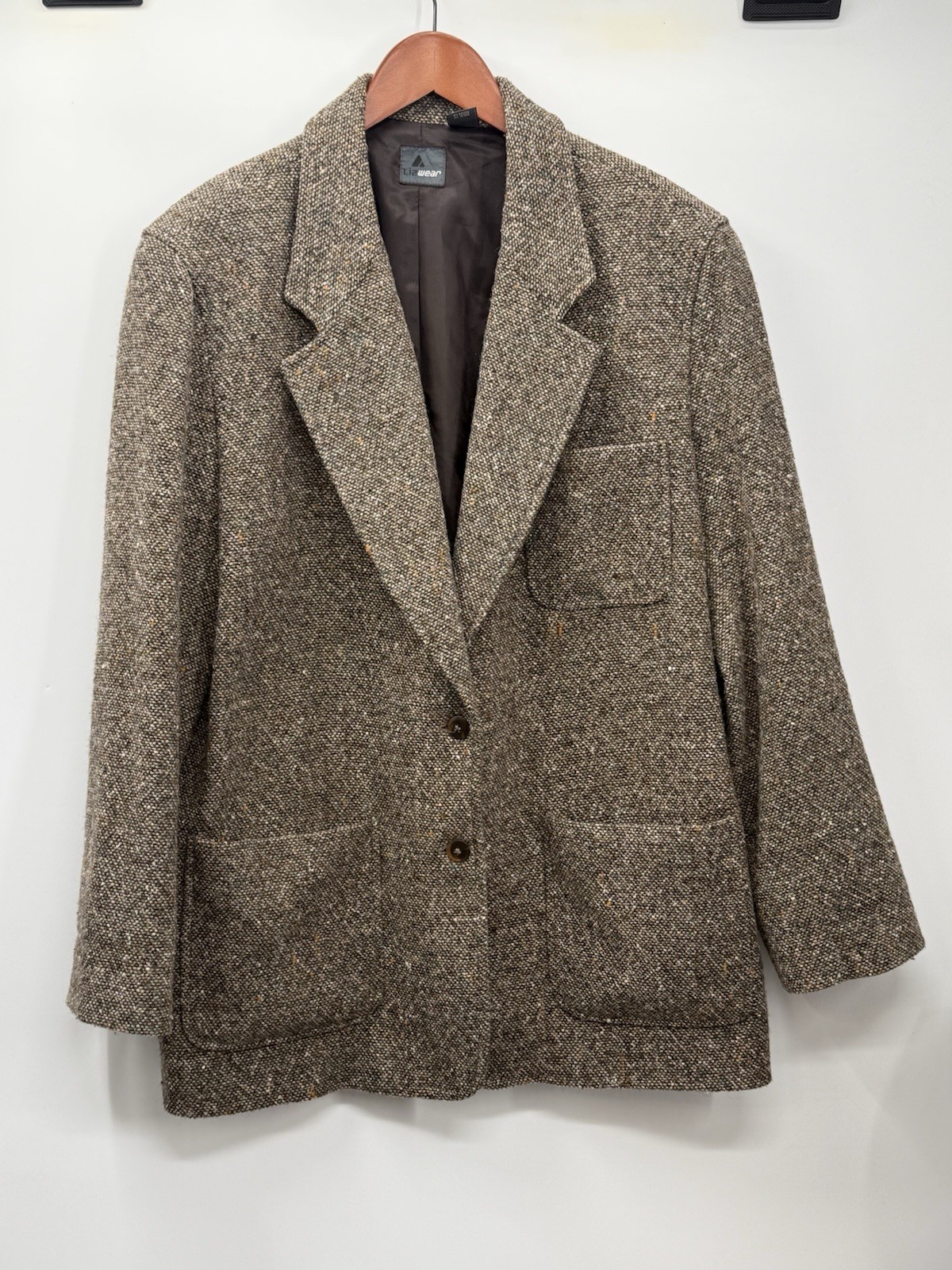 Vintage Wool Tweed Blazer Women’s Size 14 Brown Speckled Dark Academia Jacket
