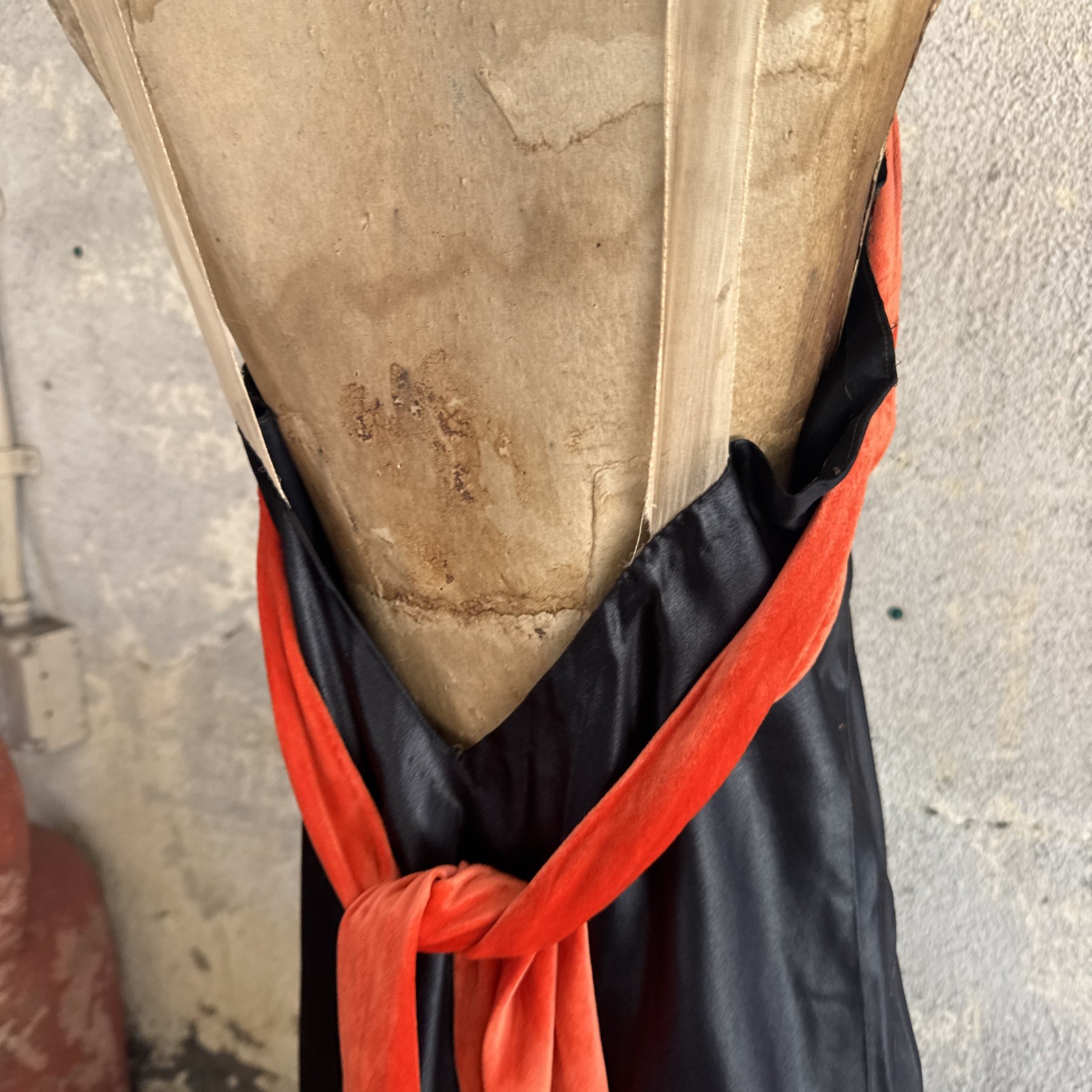 Vintage 1930s Black Silk Satin Dress Orange Silk Velvet Bow Wrap Lace Trim Bias