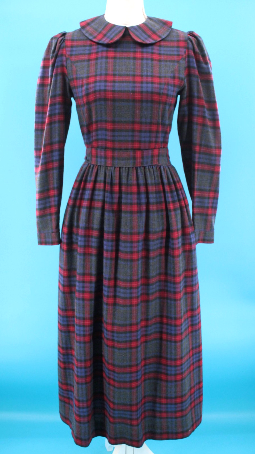 VTG Women’s 80s 90s Red & Purple Plaid Wool Laura Ashley Maxi Dress XS/S 1990s