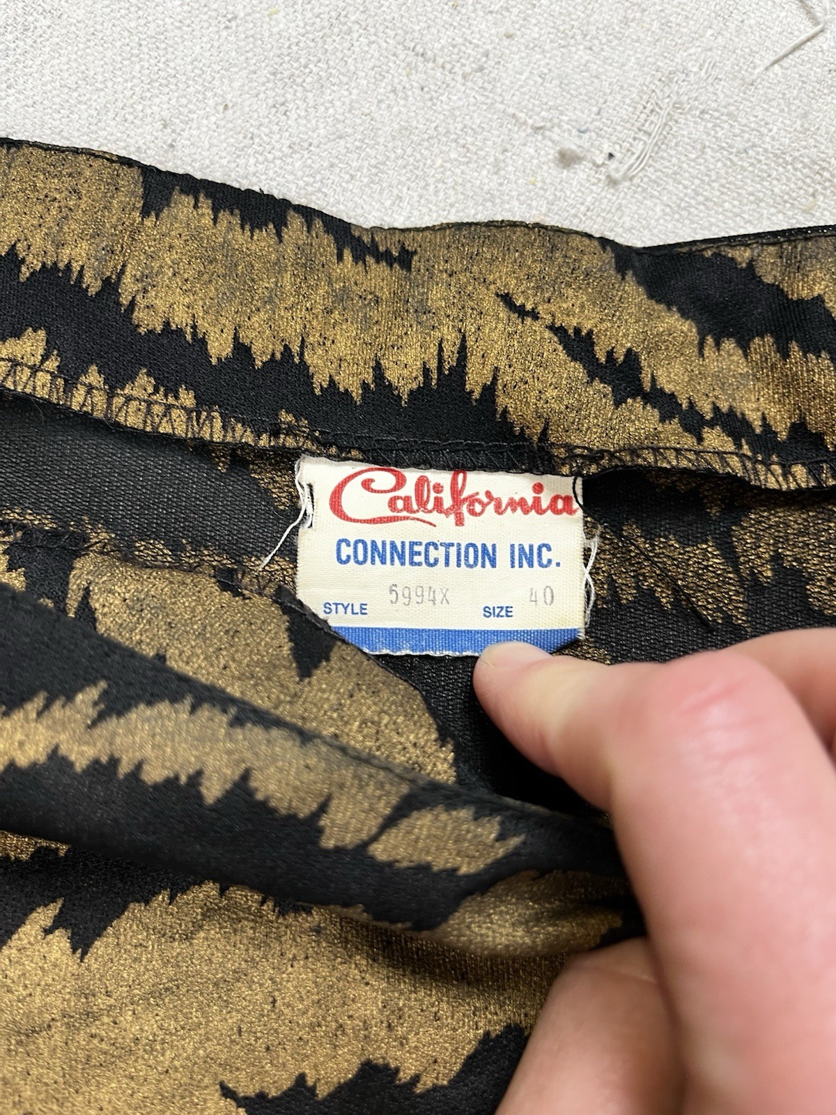 Vintage 70s 80s California Connections Black Gold Semi Sheer Tiger Print Top Med