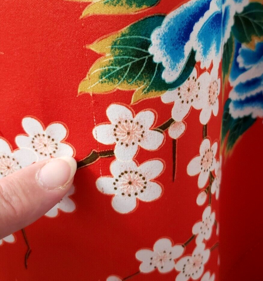Hilo Hattie Hawaiian Dress 6 Maxi Asian Mandarin Collar Floral Red Vintage 70s