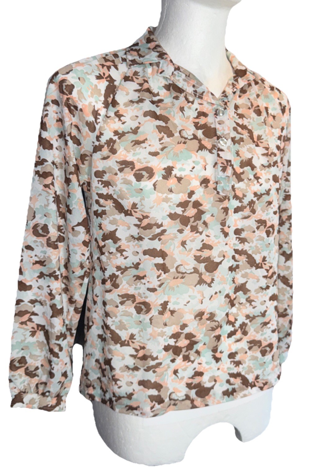 Cape Cod Match Mates Floral top 70s 80s Blouse Pullover Sz 12 Sheer Disco Boho