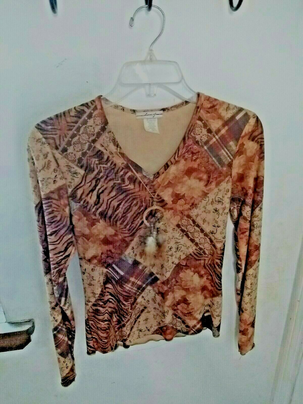 Vintage Deep Misses Size M Polyester Blend Long Sleeve Brown Dream Weaver Blouse