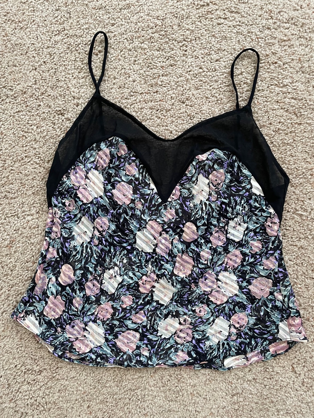 Vintage Maidenform Sz 36 Cami Camisole Sheer Mystique Top Tank Black Pink Purple