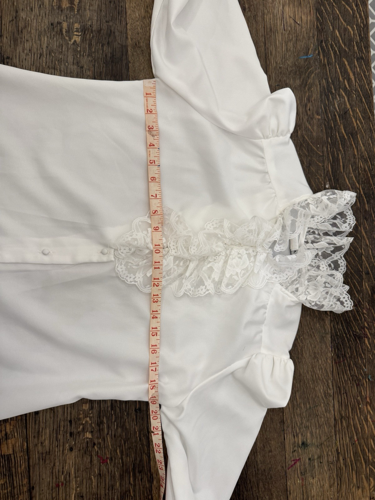 Vintage Alice Stuart Button Up Lace Trim Long Sleeve Blouse 60s 70s XS/S