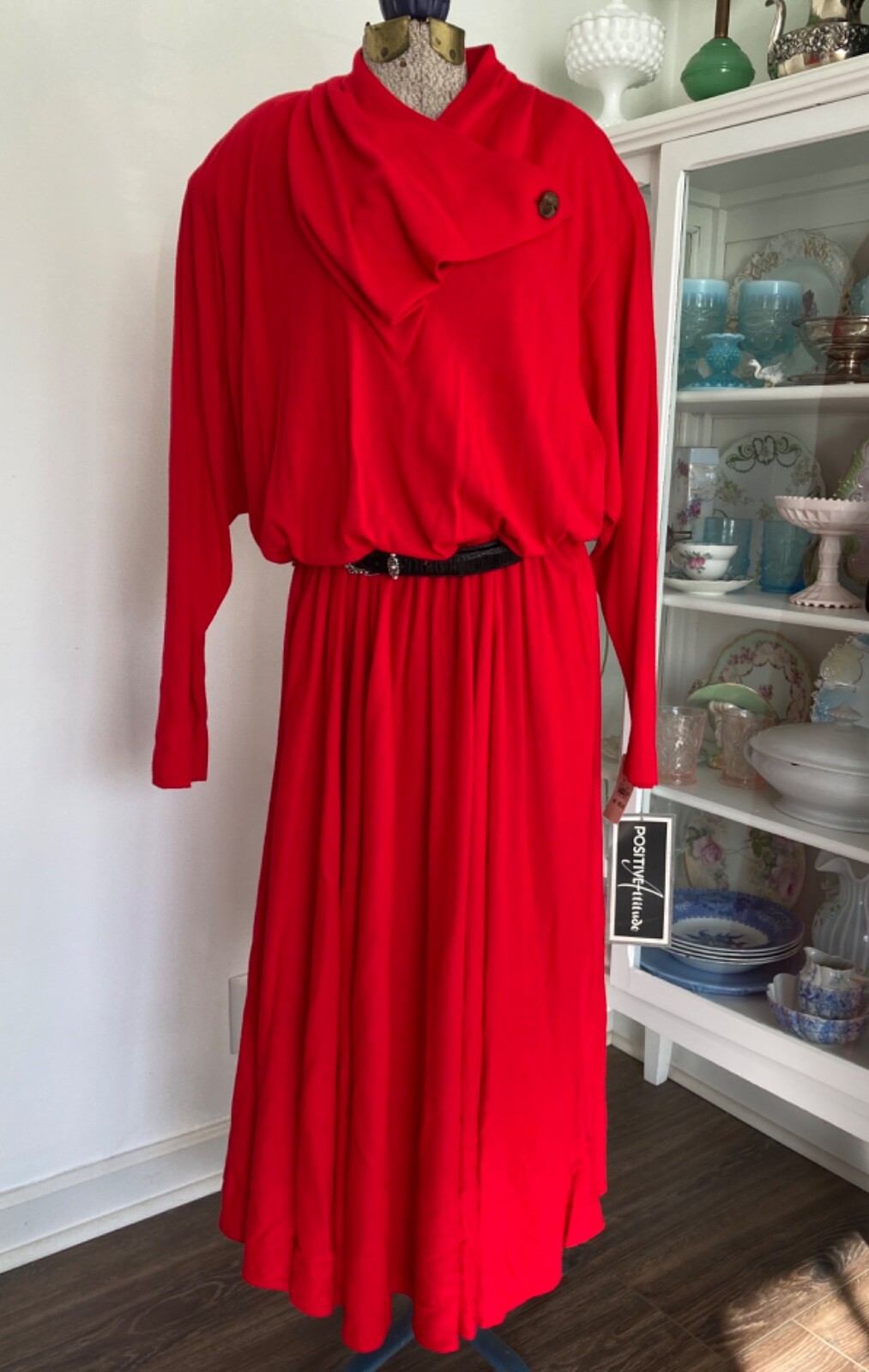 NOS Vintage 1980s SPEIGEL Red Jersey KNIT Dress Size 18 Bust 46