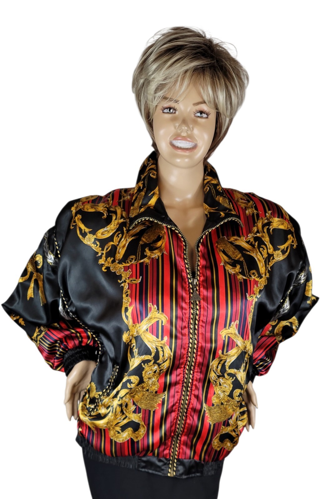 Vintage Casual Isle Women’s Rococo Baroque Poly Satin Bomber Jacket Full-Zip 1X