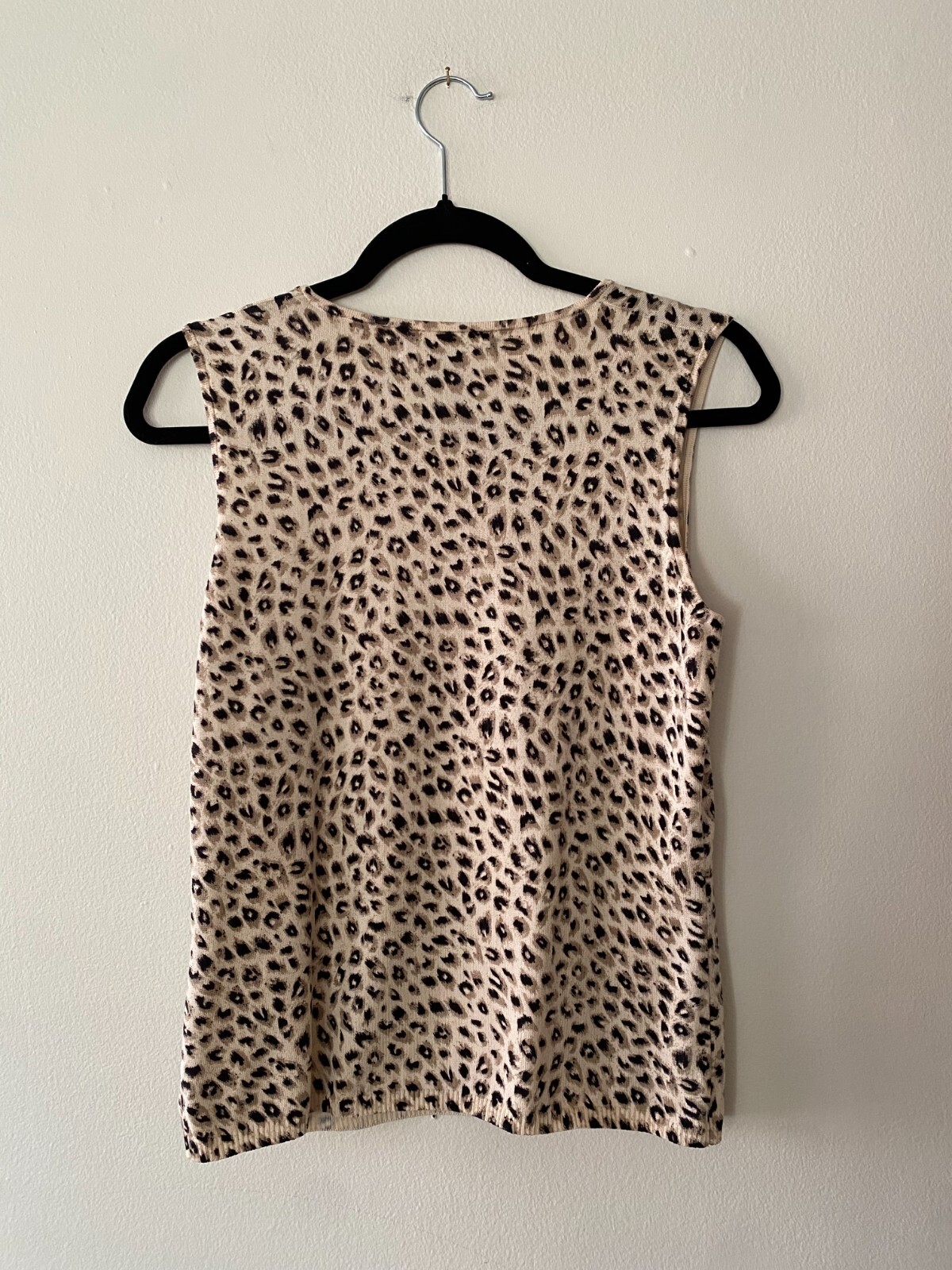 Vintage Parisian Signature Leopard SIlk Blend Knit Sweater Tank Minimalist 90s L