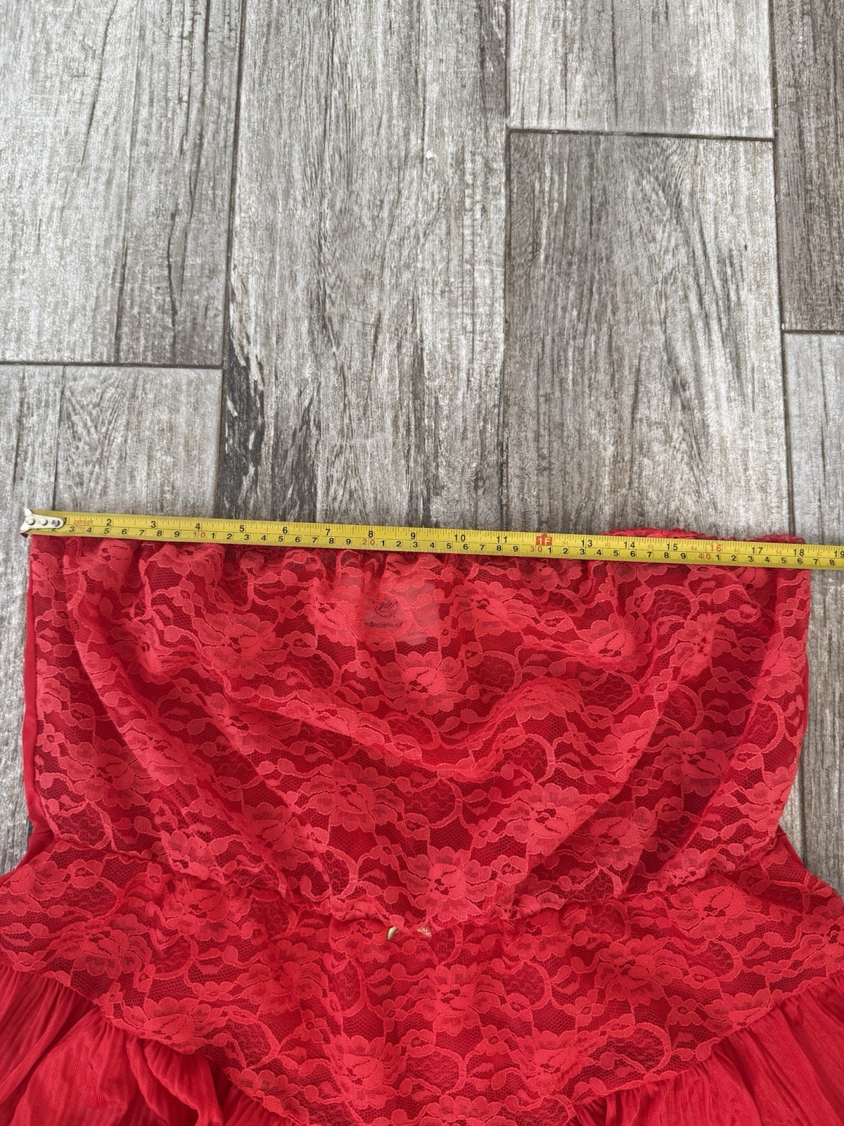 Vtg Strapless Sheer Red Lace Nylon Romper Negligee Lingerie Pleated Skirt XL