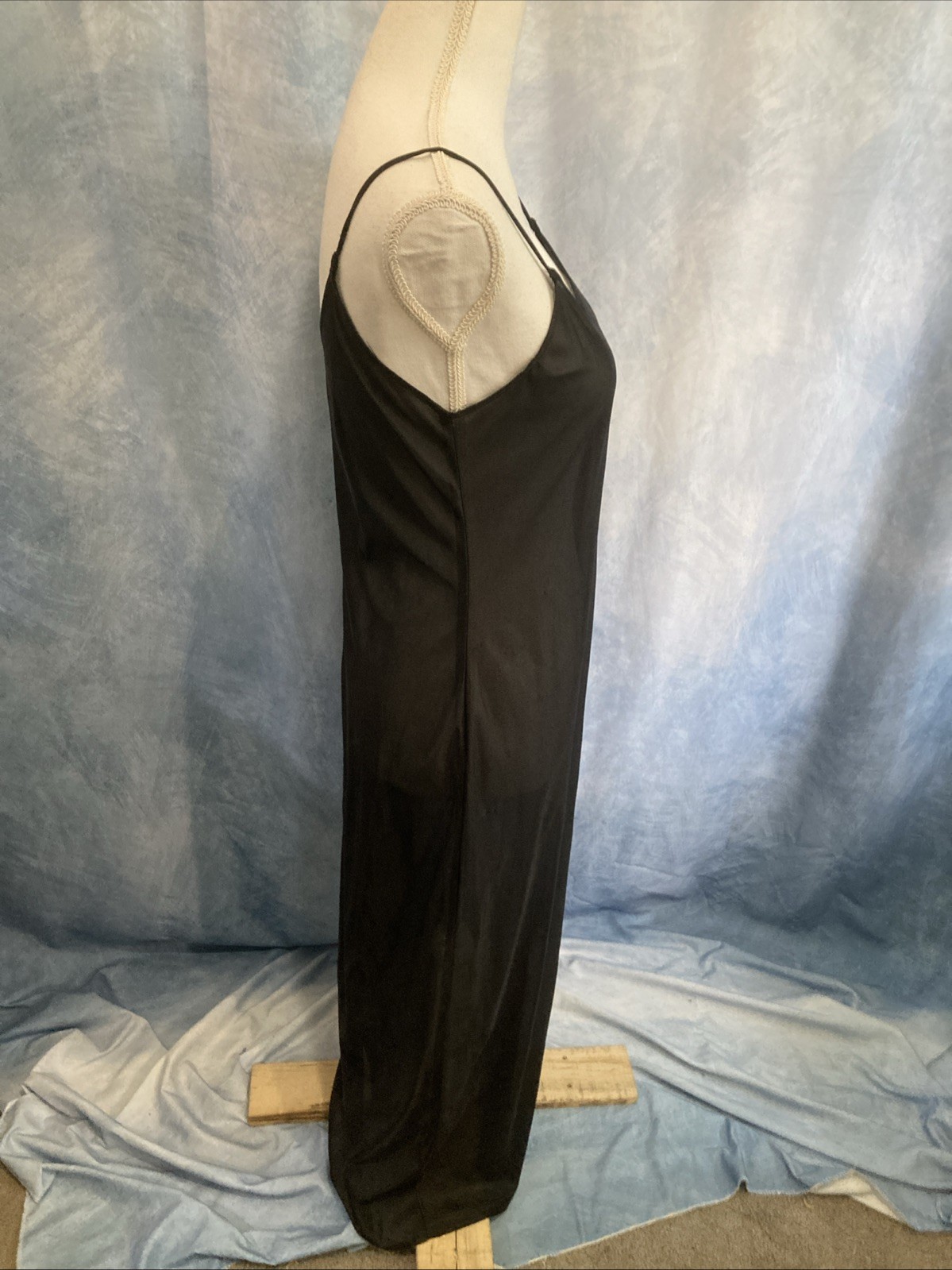 Vtg 90s Black Slip Dress Coquette Rayon Mesh Knit Sheer Maxi Grunge Minimal XS