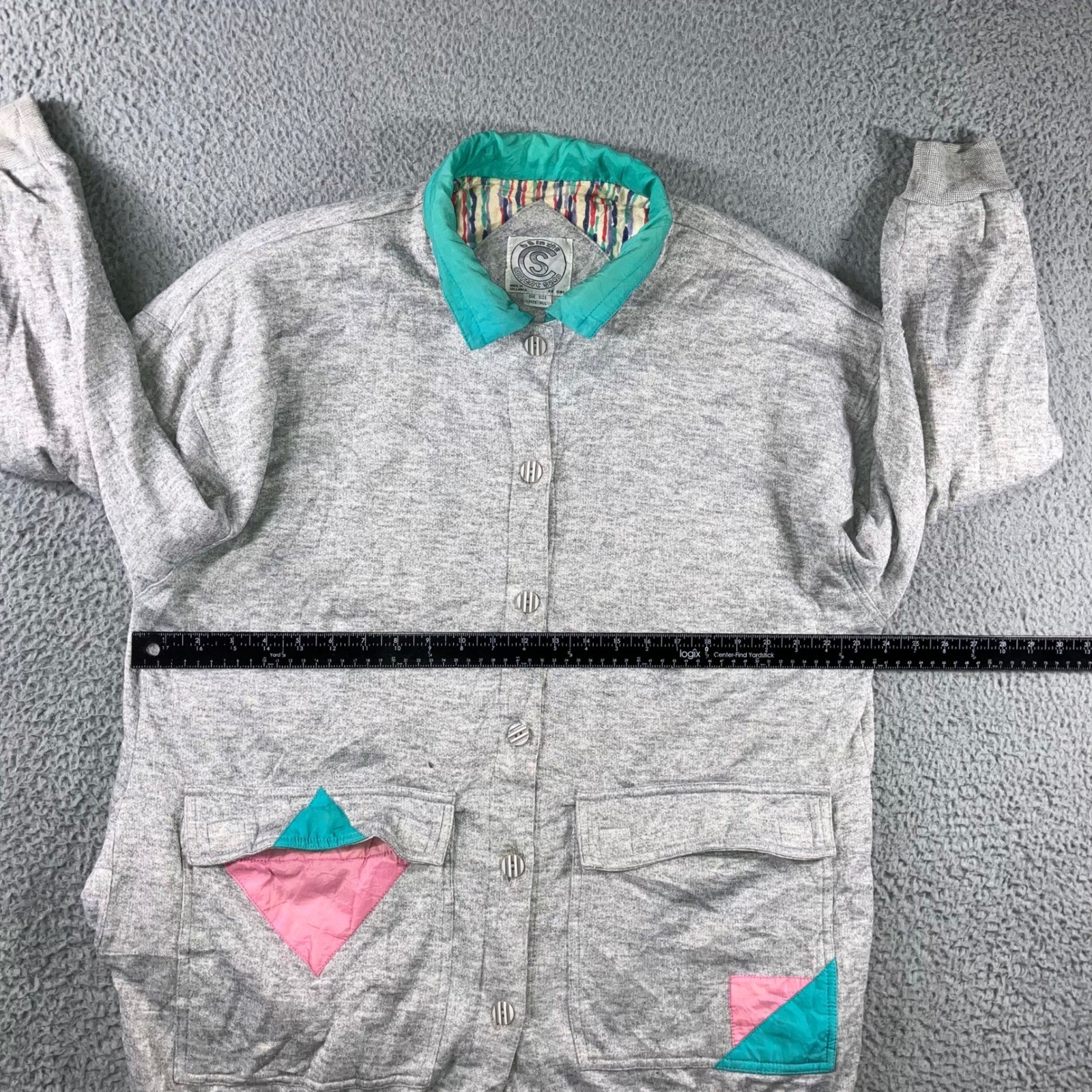 Vintage 80s Current Seen Sweatshirt Jacket Women XL Grey Grandma Eclectic Pastel