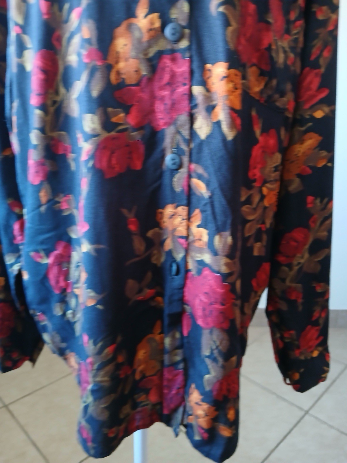 Vtg Judy Knapp 80’s 90’s Floral Long Sleeve Button up Shirt Black Red Orange L