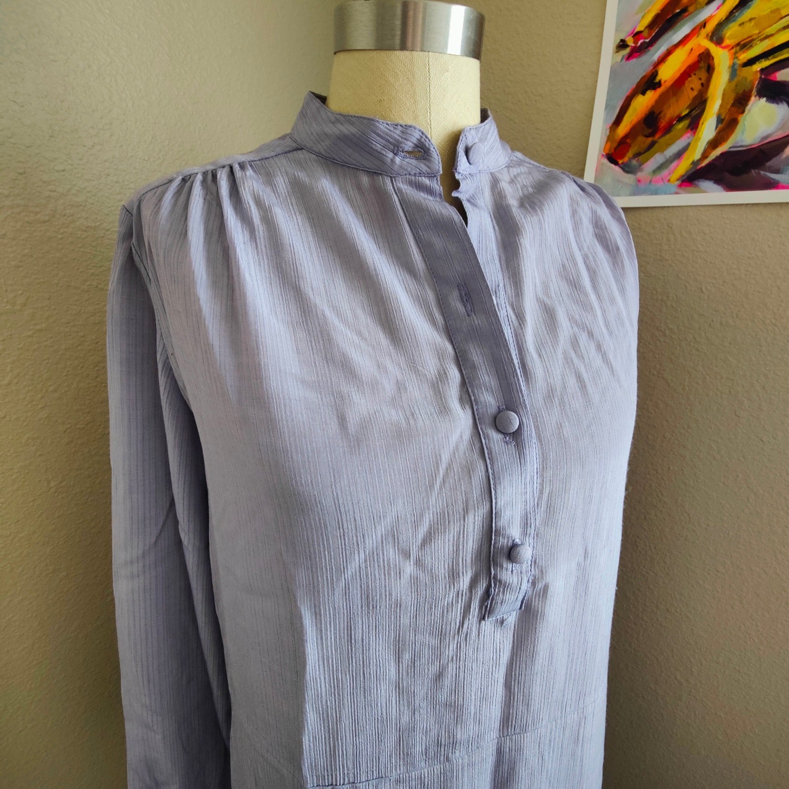 Vintage Malouf of Dallas 80s Retro Shift Dress Lilac USA L Mandarin Secretary