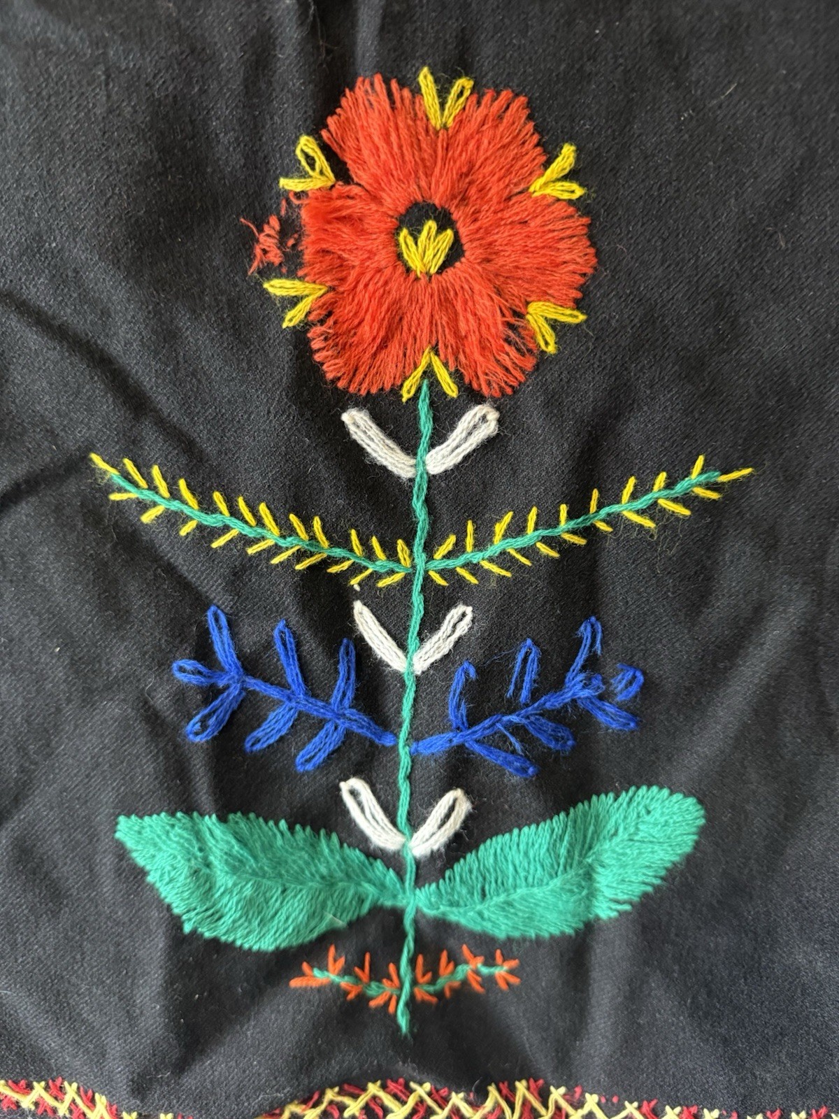 Vtg Embroidered Black Wool Folk Art Vest Boho Floral Traditional Hungarian Style