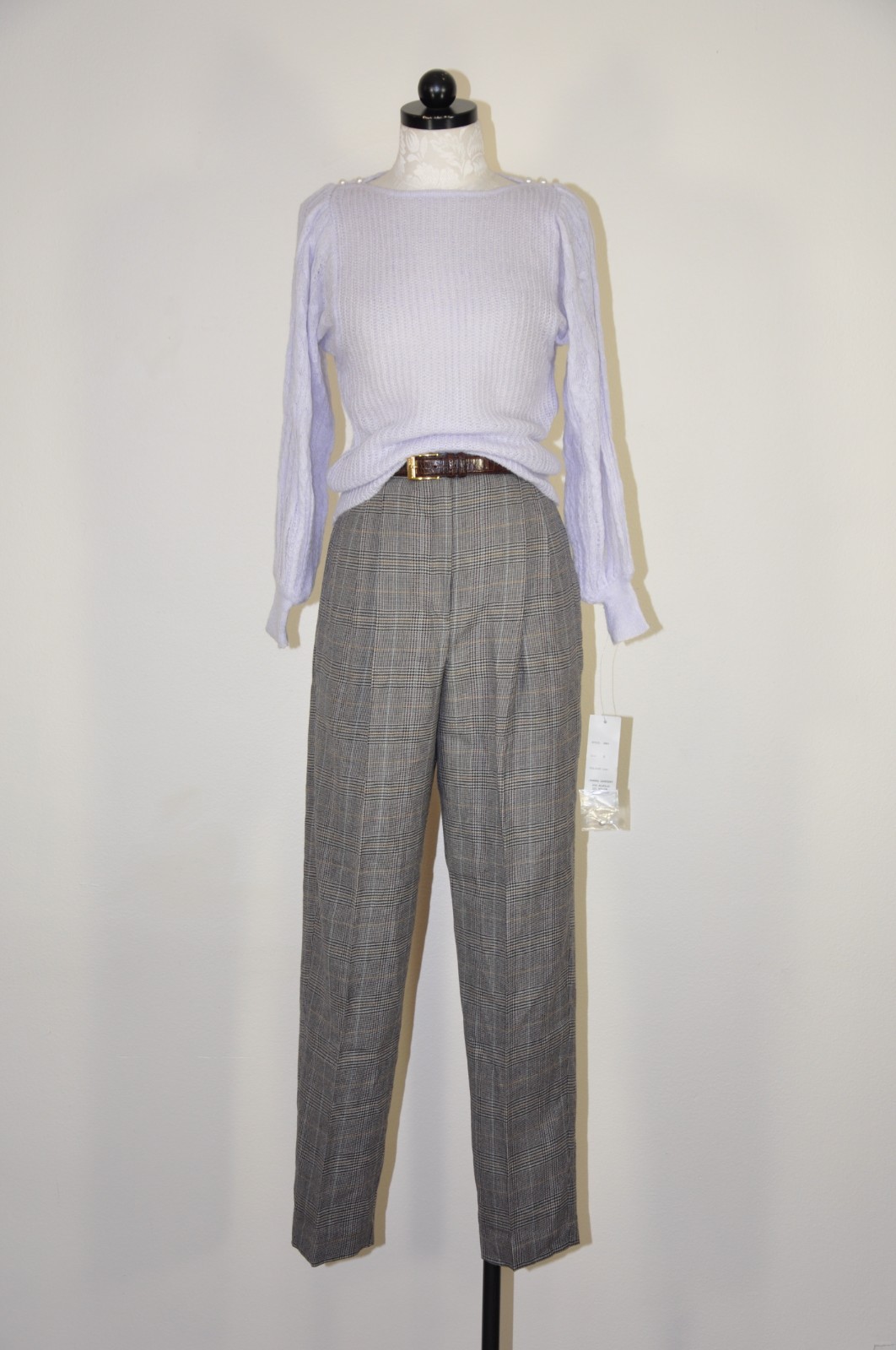 70s VTG Lavender Purple Mohair Puff Sleeve Pearl Buttons Knit Sweater Women XS