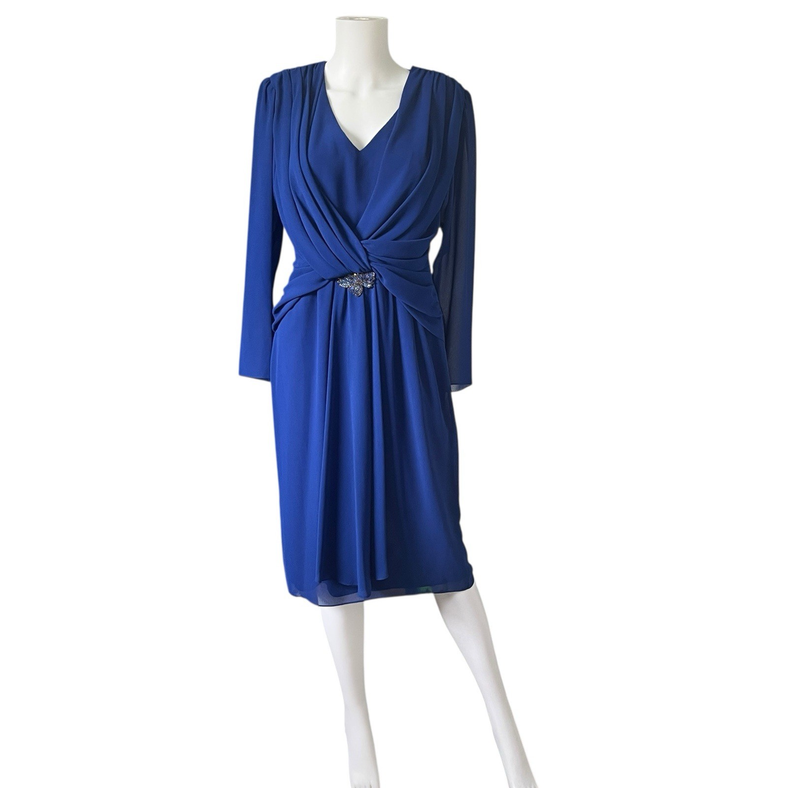 Vintage 80s Ursula of Switzerland Blue Dress Mother of the Bride Size 8