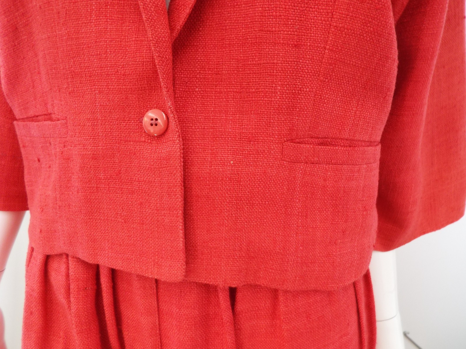 Vintage 1980s KENZO Red Silk Suit Cropped Blazer Jacket & Pleated Pants 38 Small