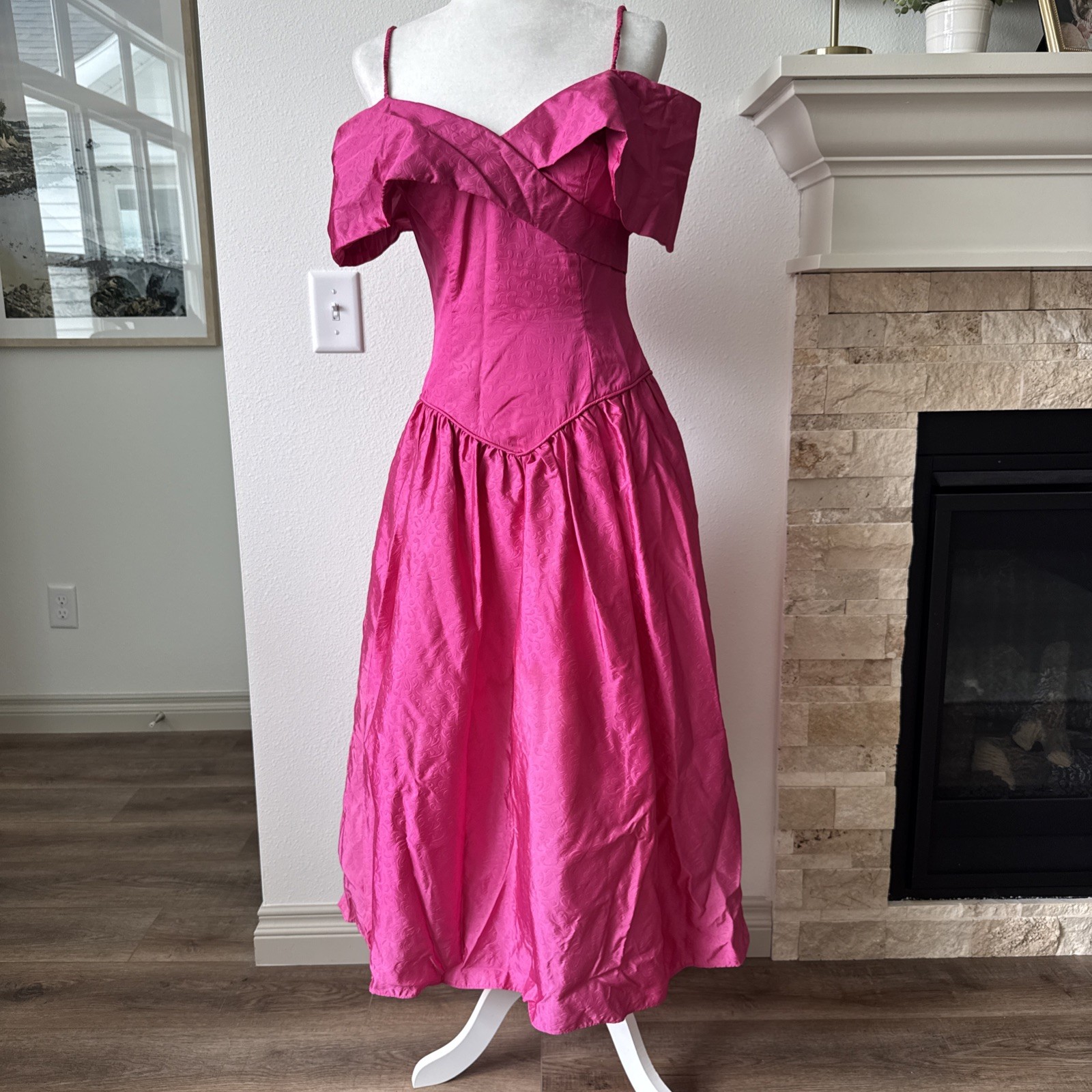 80s Vintage Fuchsia Pink Taffeta Dress Size 8 Prom Party Sweetheart Tulle D8