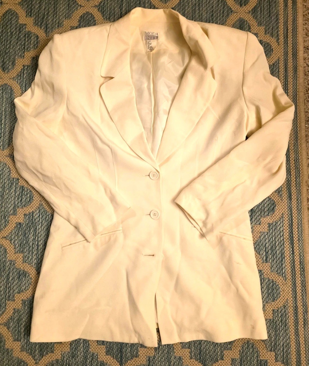 Vintage Moda Intl 80 90s Off White Acetate Womens Blazer Jacket Padded Shoulders