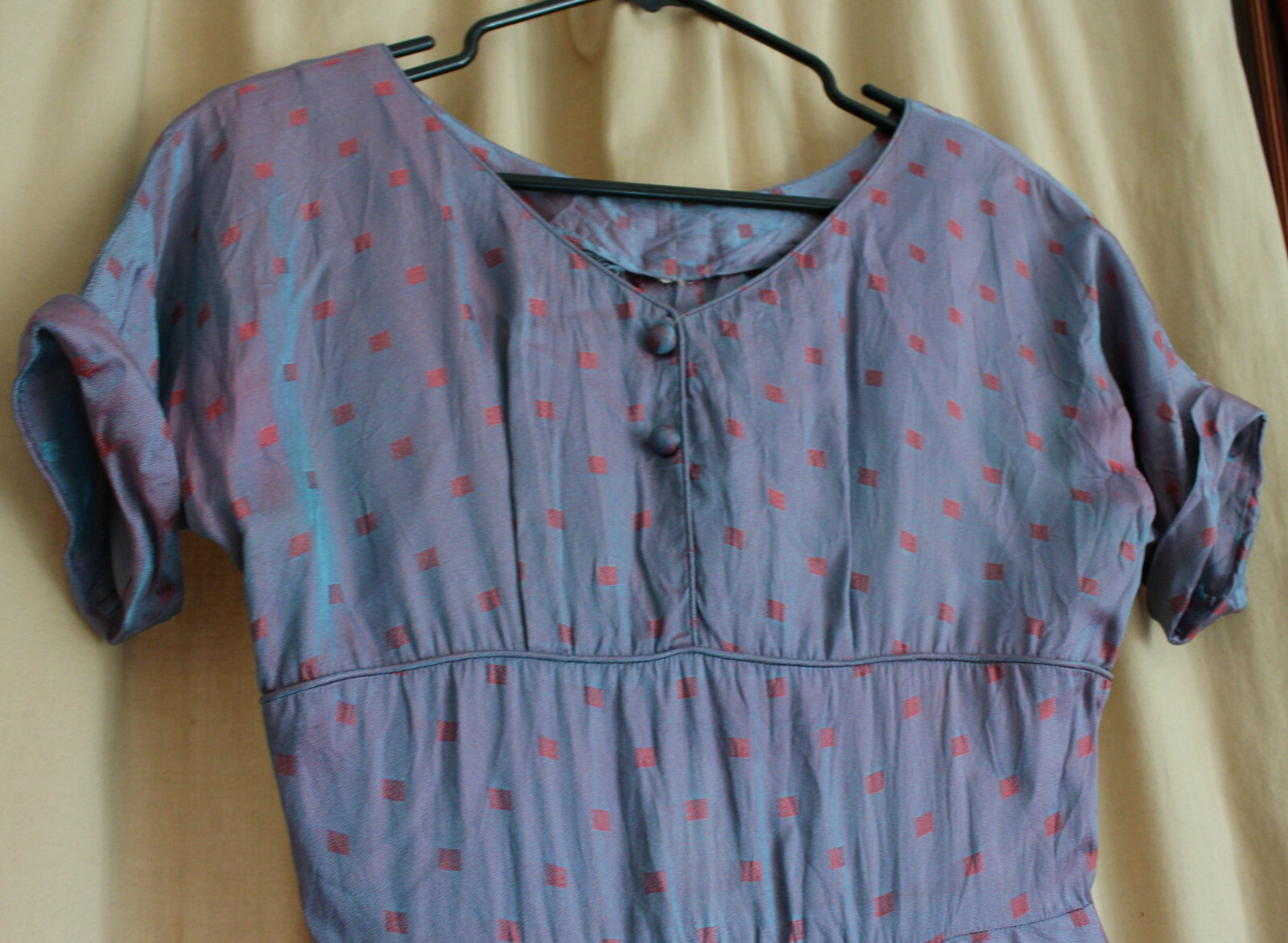 Vintage 1950’s Knee Length Dress Handmade Iridescent Blue Purple Pink Diamonds