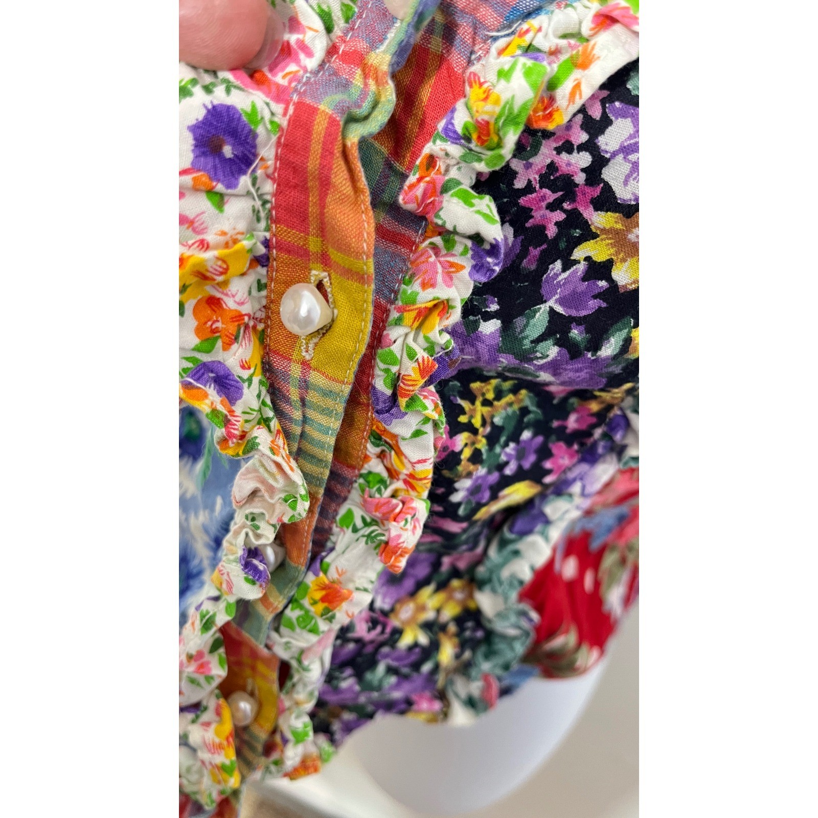 Joujou Patchwork Floral Top Womens Medium Multicolor Ruffle Front Vintage