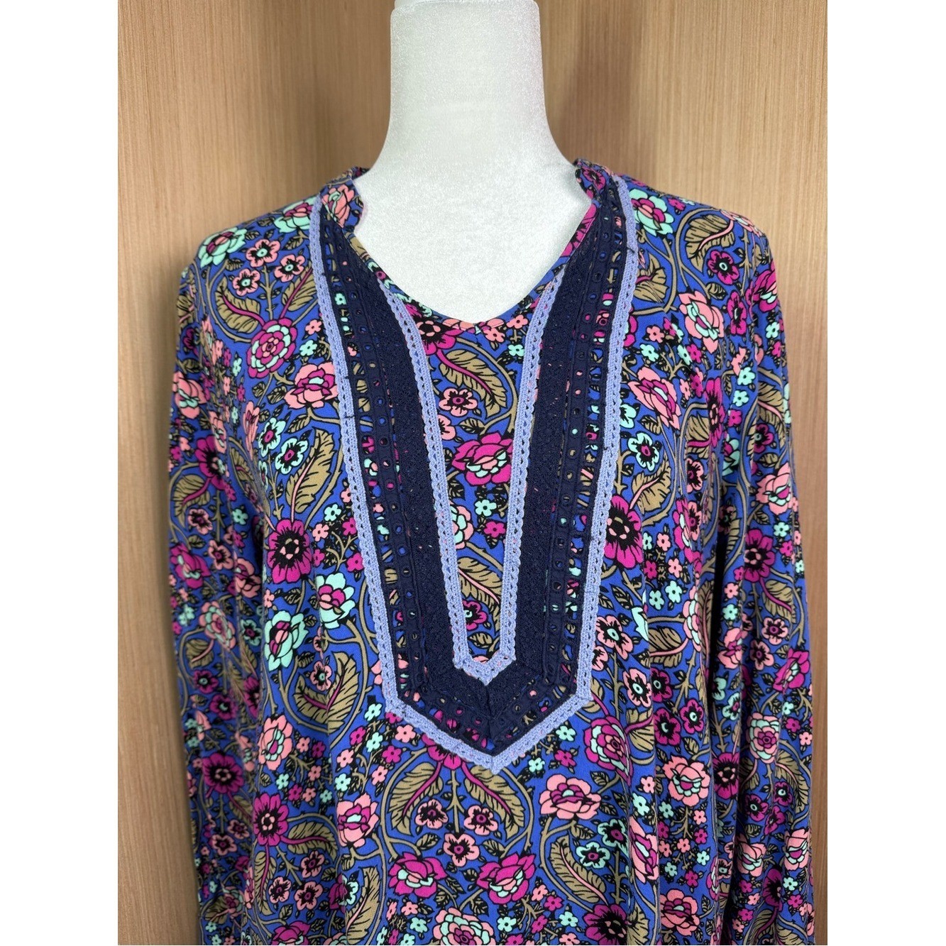 Matilda Jane Thoughts and Dreams Boho Floral Tunic Dress with Pockets Sz Large