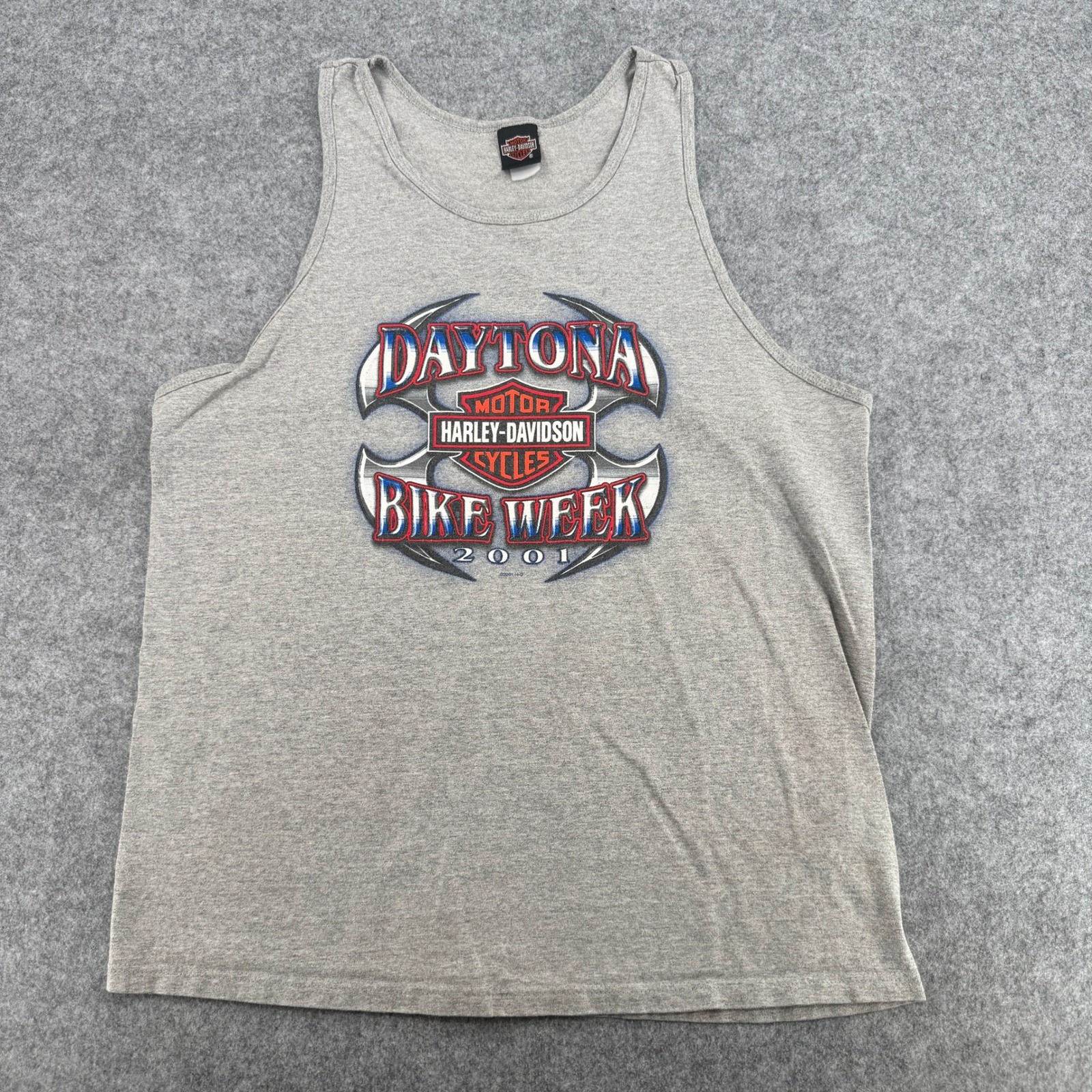 Vintage 2001 Harley Davidson Daytona Bike Week Tank Top Gray Holoubek Large