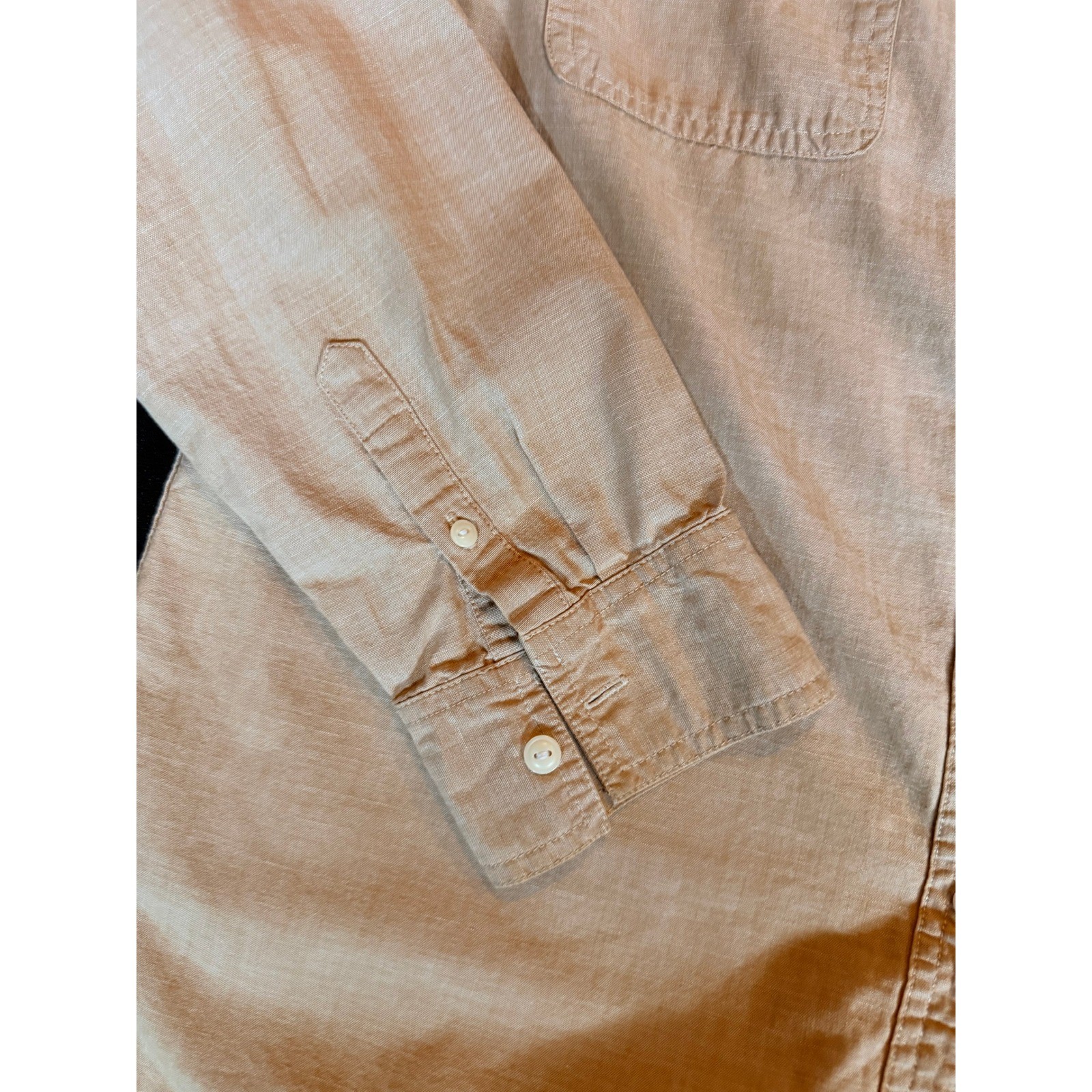 Lands End Womans Tan Cotton Button Down Shirt Long Sleeve L 14-16 Preppy Neutral