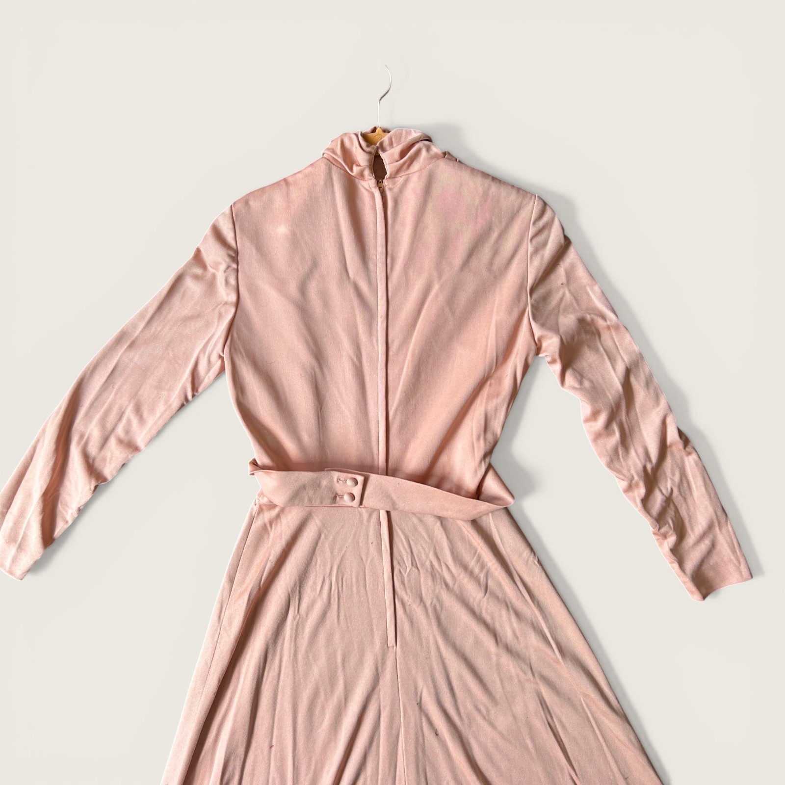 Vintage 1970s Lilli Diamond California Peach Pink Maxi Dress Belted Size 10