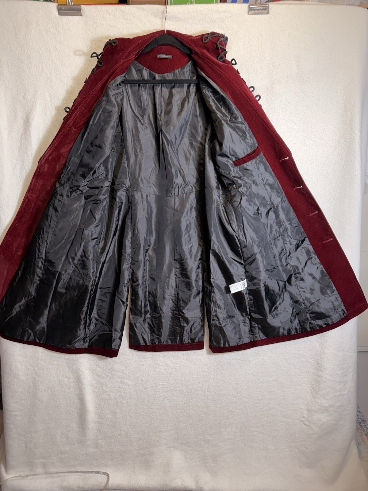 Devil Fashion Black Red Vintage Gothic Jacquard Long Velvet Coat Victorian Sz S