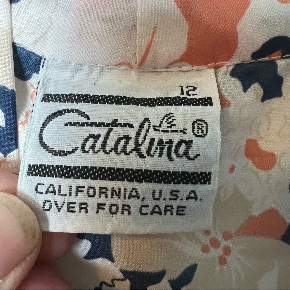 Catalina – Floral Bow Tie Neck Blouse Long Sleeve Button Down VTG 70s – Sz. 12