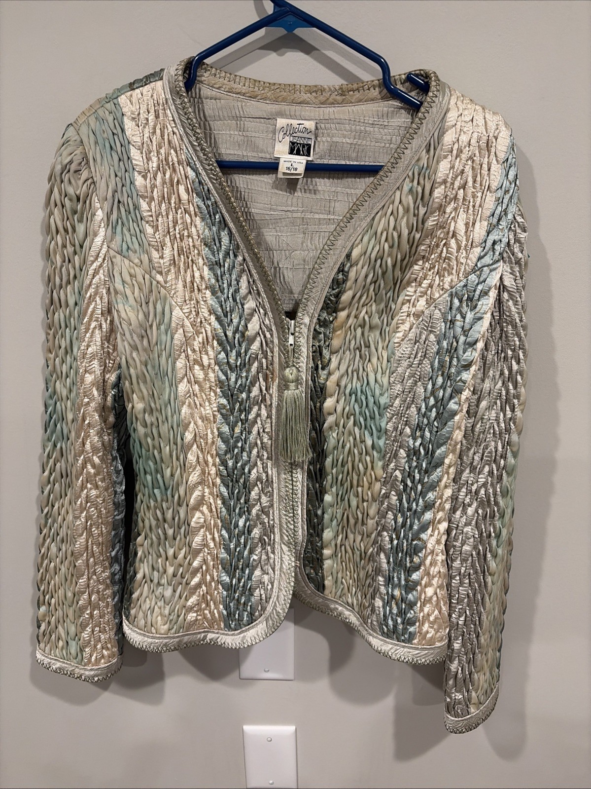 Vintage 1980s Jeanne Marc Collection Zip Front Quilted Jacket, Gold, L 16/18
