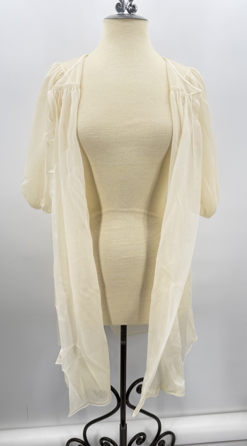 Vintage 60s Hollywood Vassarette Ivory Sheer Nylon Peignoir Robe Lingerie