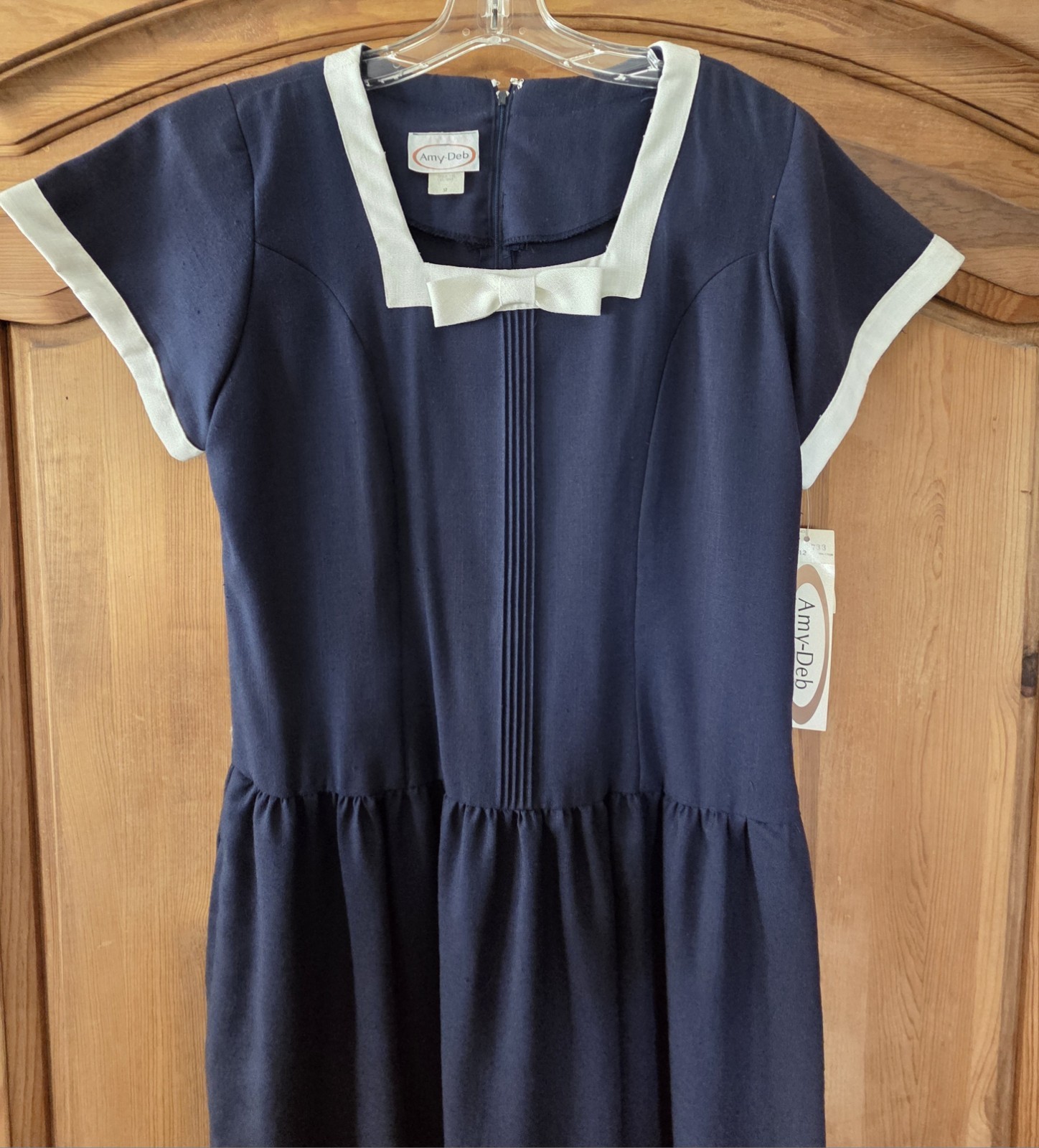 Vintage 1980’s Amy Deb Career Dress Navy Nautical Blue White Size 12 NEW $72