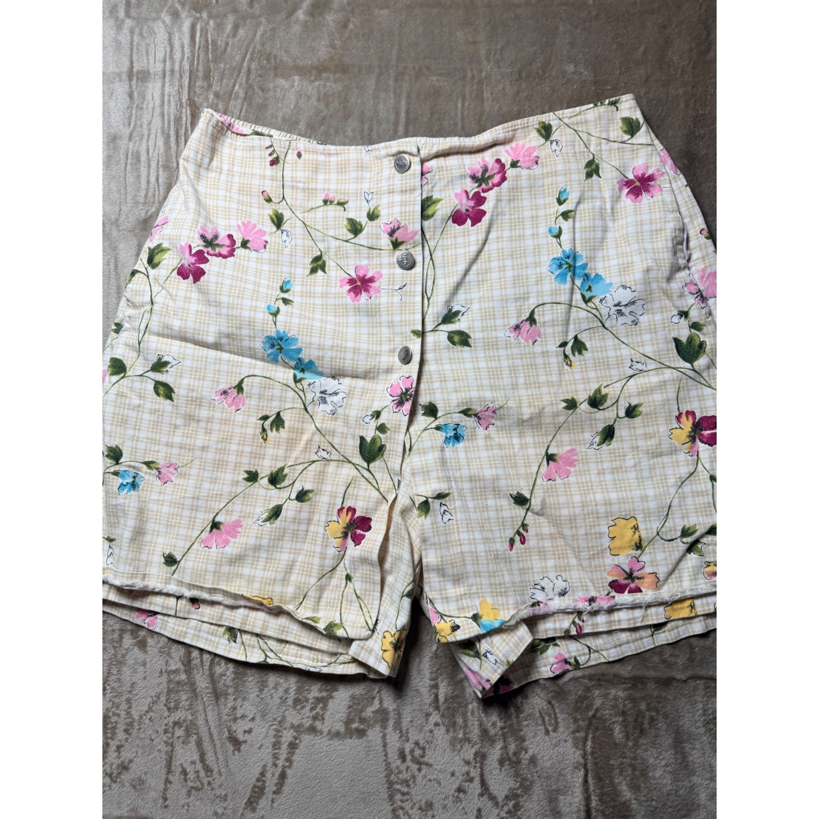Vintage Carolina Bay Plus Floral Gingham Skort Womens 18W Cottagecore Retro 90s