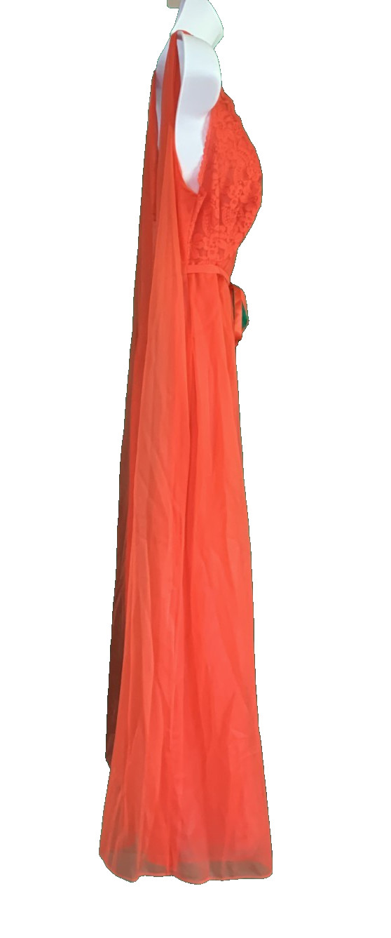 Vtg 60s Chiffon Overlay Persimmon Lace Watteau Train Nightgown Large? CUT TAG