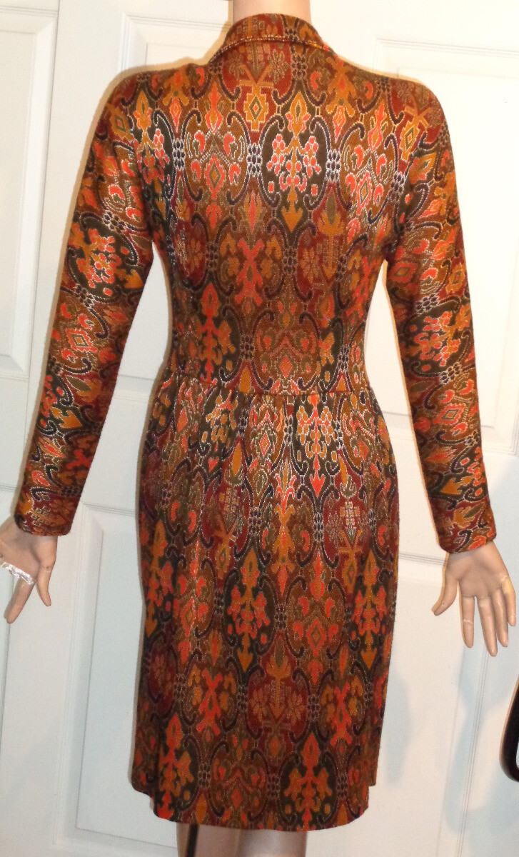 Vintage Brown Orange Gold Knit Dress Double Breasted B34