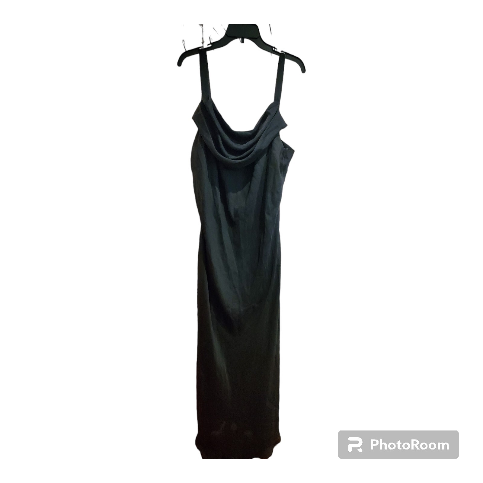 Onyx Nite Dress Size 24 Black Maxi Slipdress Cowl Neck Minimalist VTG Y2K 90s